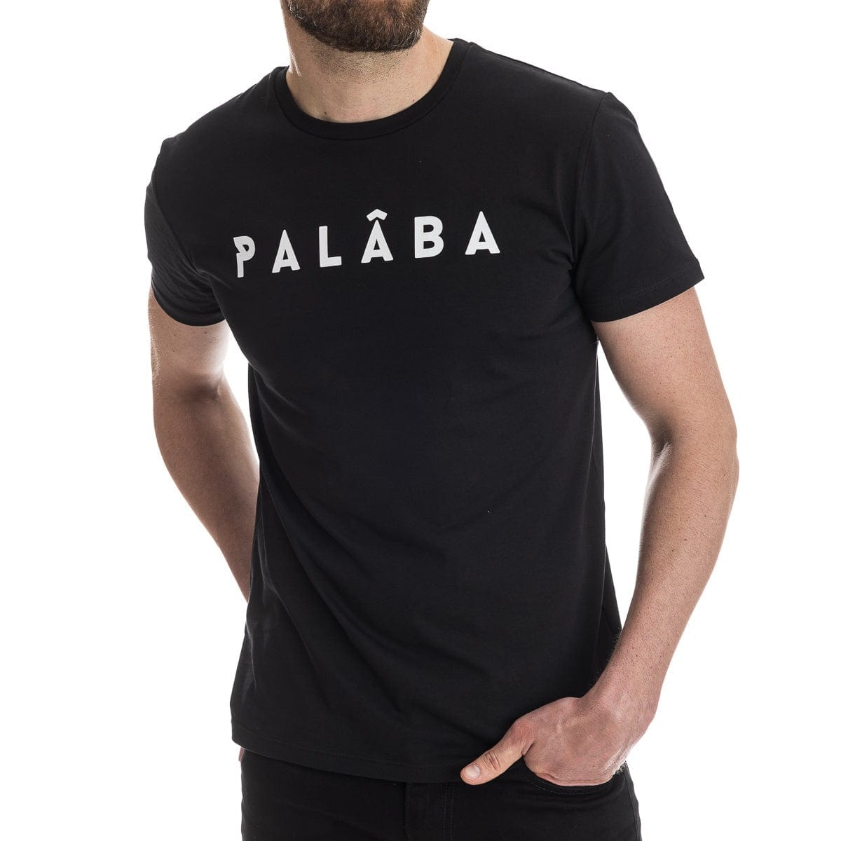 T shirt noir pour homme à col rond en coton