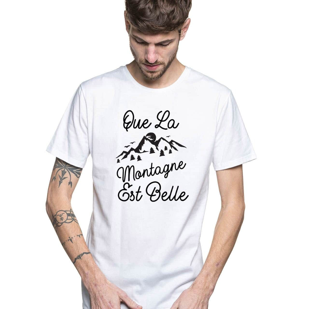 T-shirt français blanc pour homme en coton et manche courte