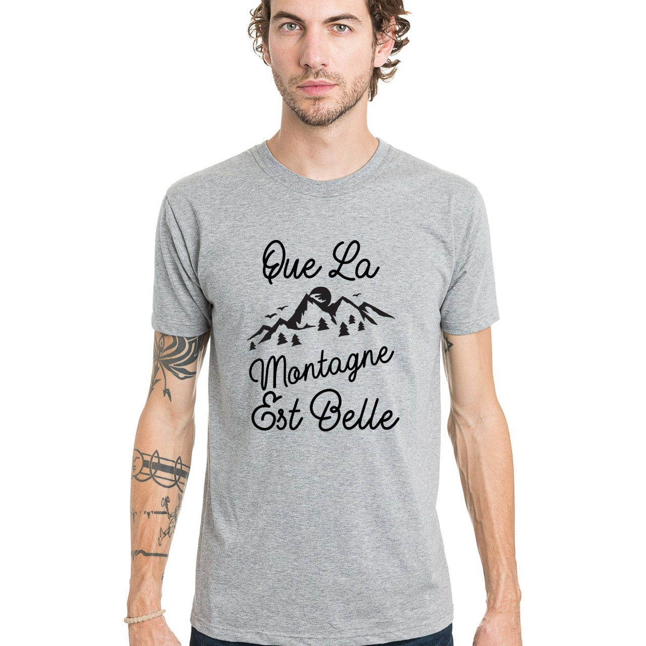 T-shirt français gris pour homme en coton et manche courte