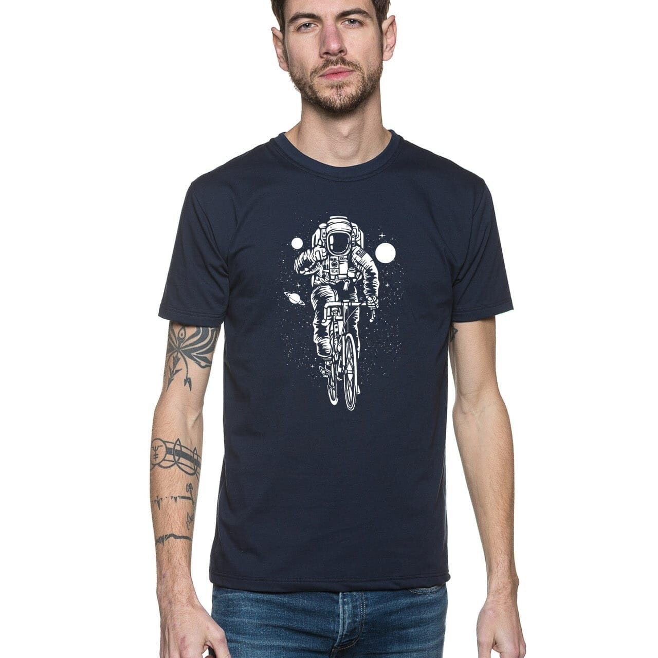 T shirt original pour homme bleu marine à manches courtes en coton bio