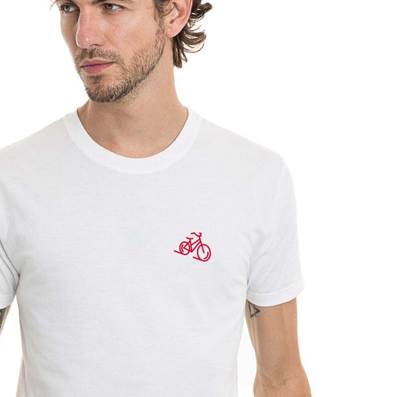 T-shirt blanc avec image vélo en coton bio et col rond
