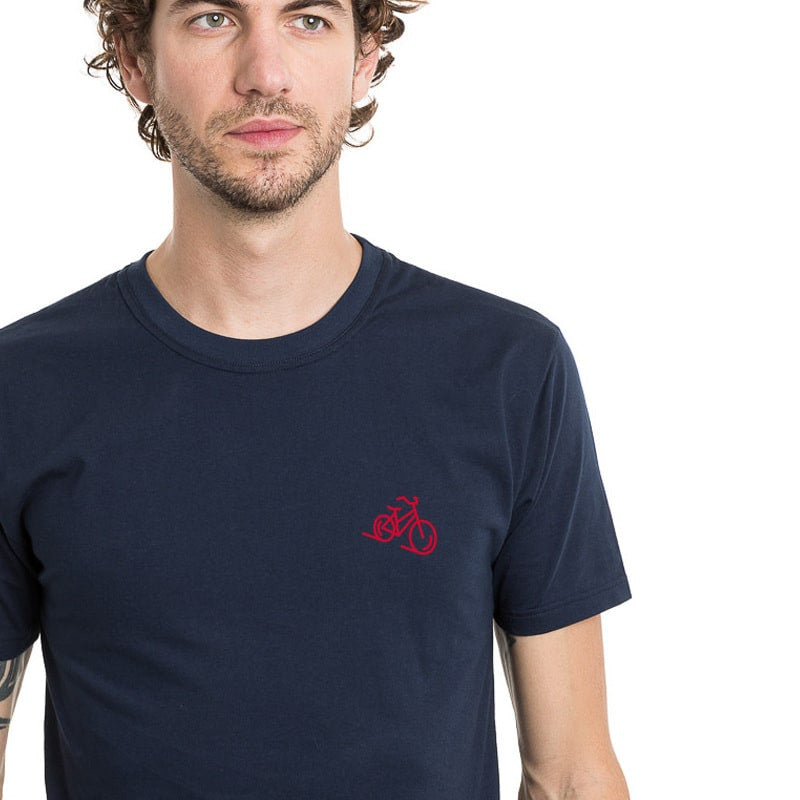 T-shirt bleu marine avec image vélo en coton bio et col rond