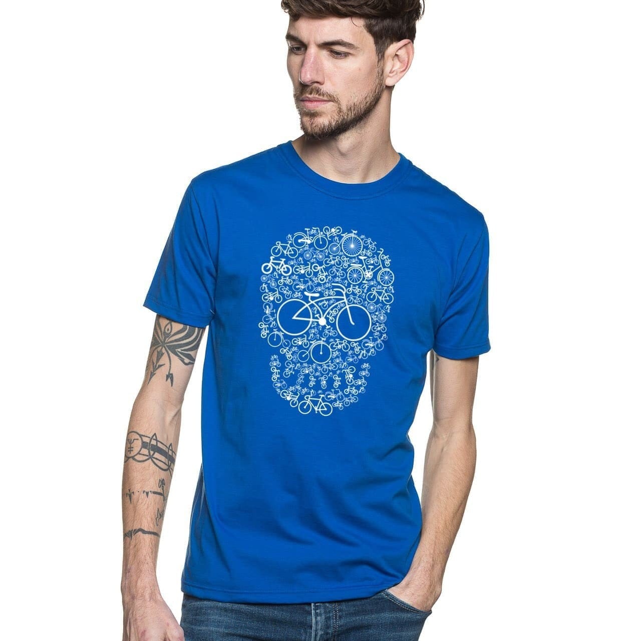 T-shirt homme tète de mort bleu roi à col rond
