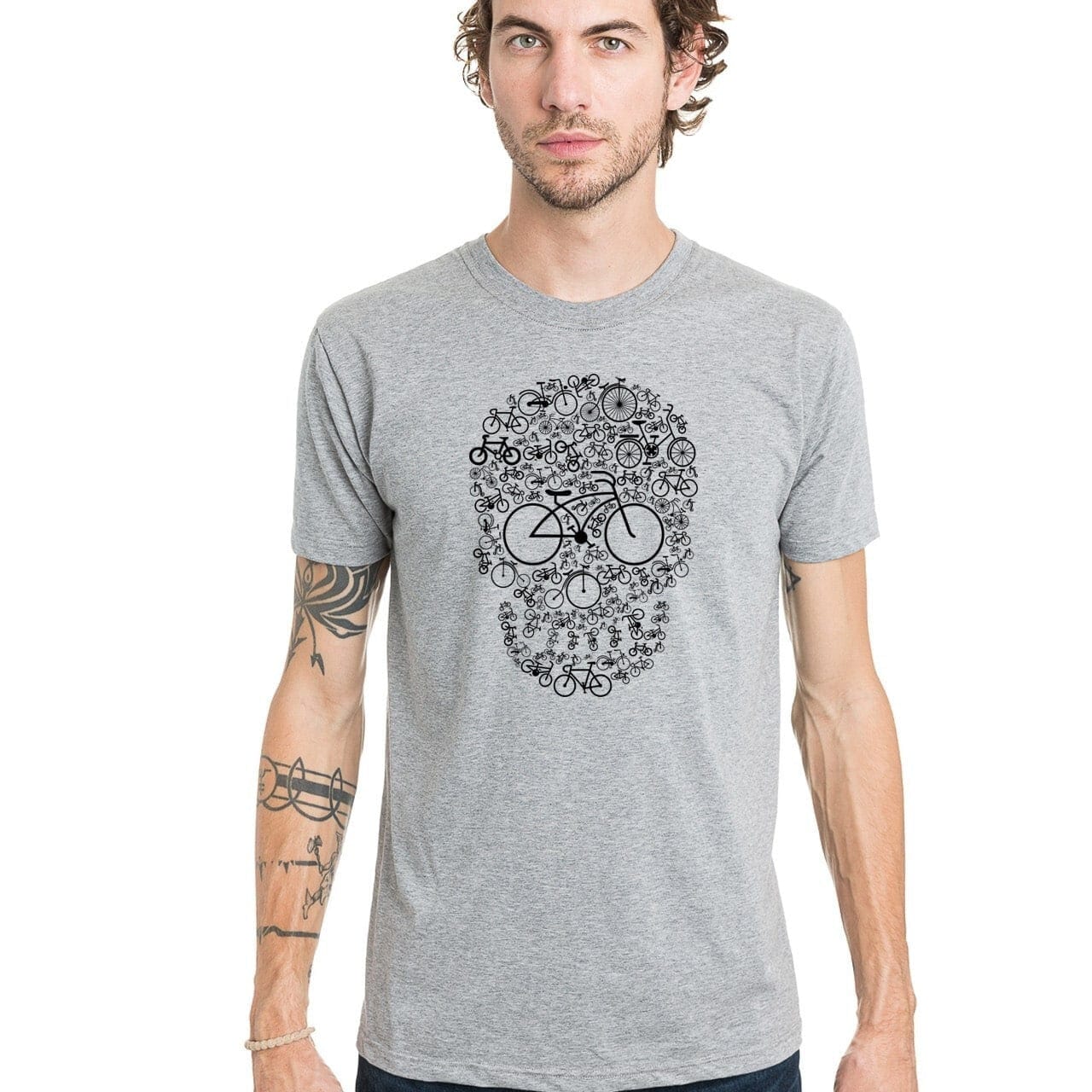 T-shirt homme tète de mort gris à col rond