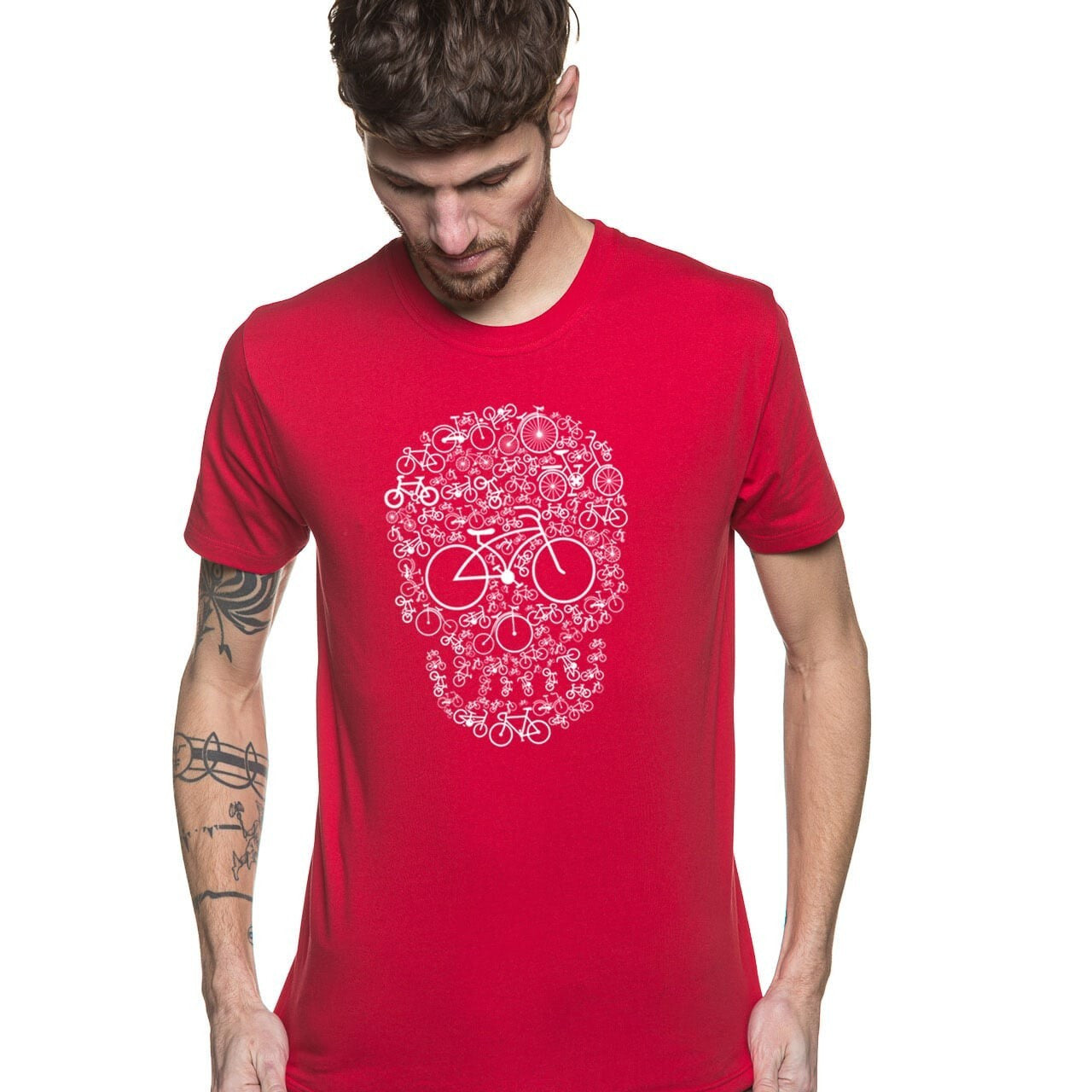 T-shirt homme tète de mort rouge à col rond
