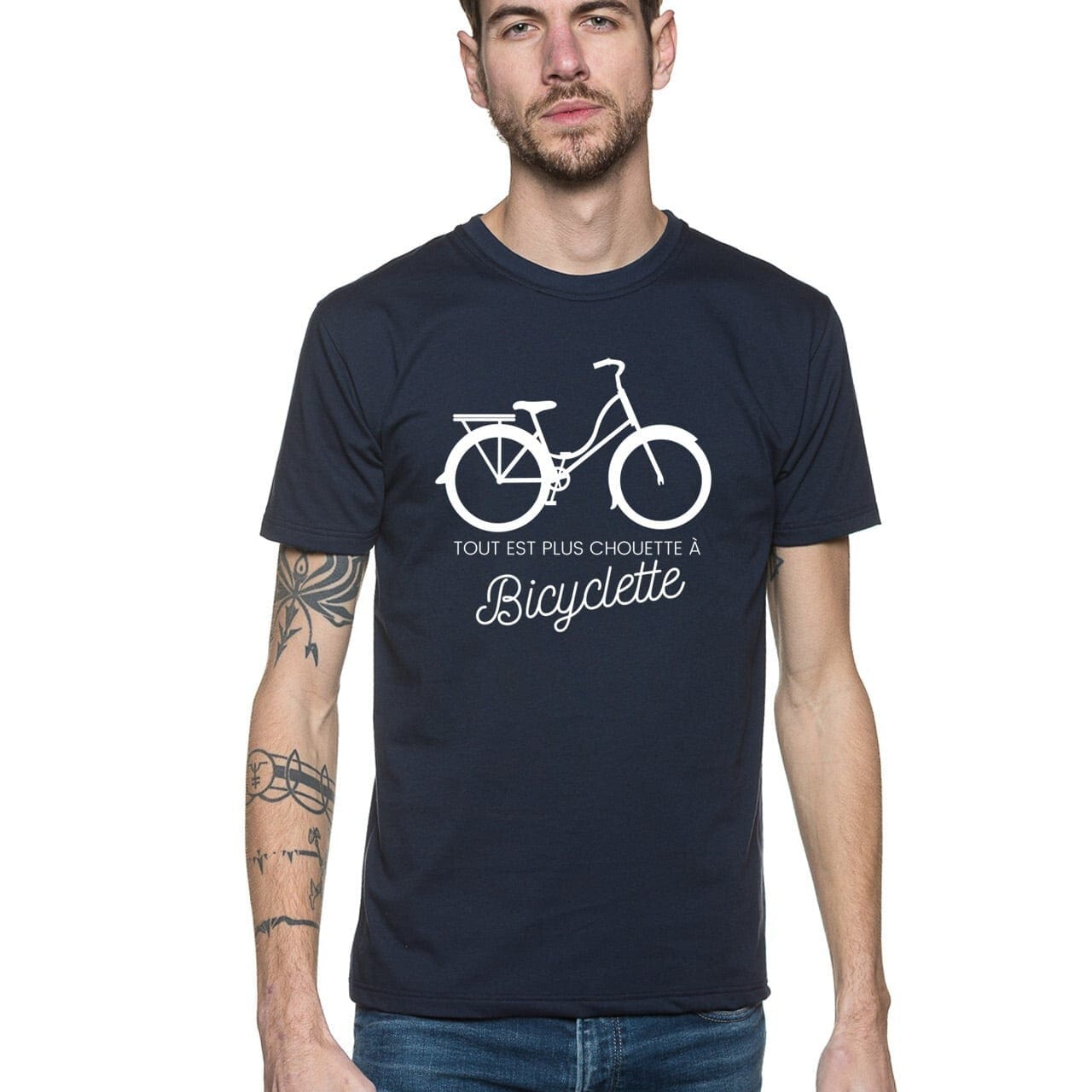 T shirt original homme manche courte bleu marine en coton