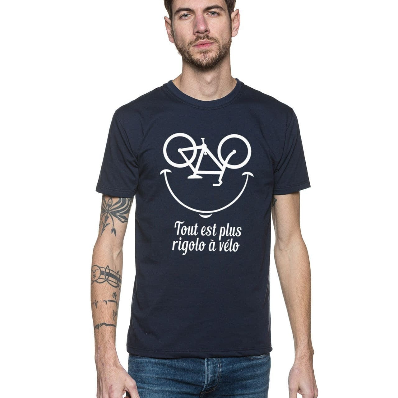 T-shirt Homme Vélo ’Tout est plus rigolo’ - S / Bleu marine