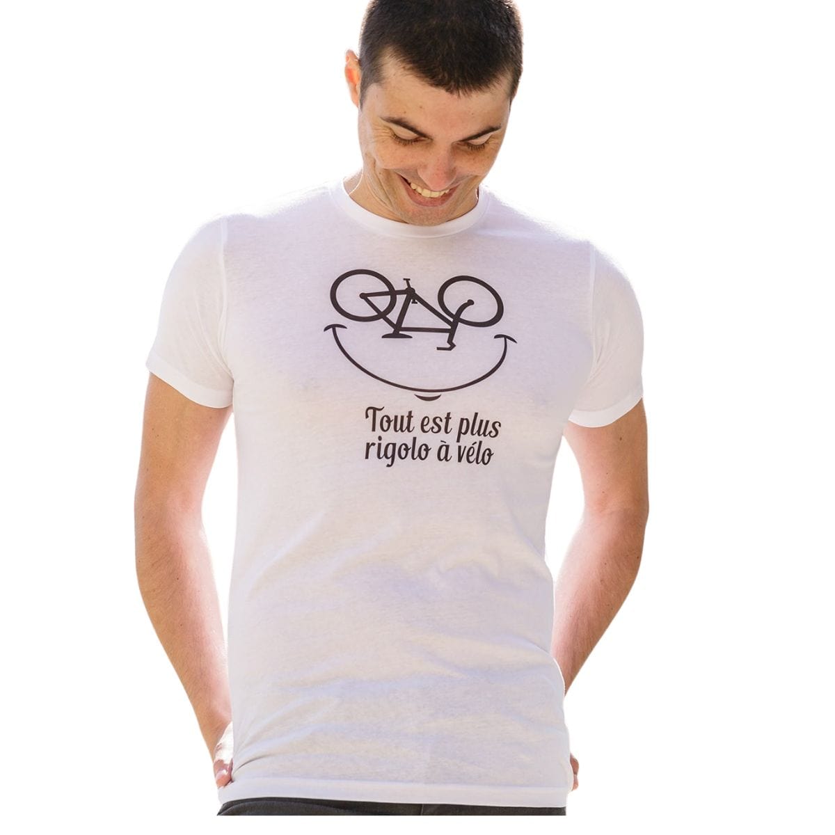 T-shirt Homme Vélo ’Tout est plus rigolo’ - XS / Blanc