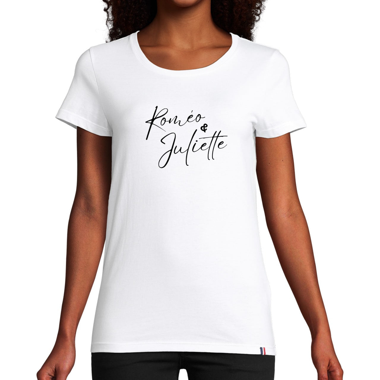 T-shirt femme coton à col Blanc