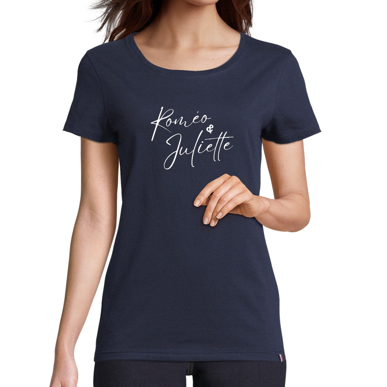 T-shirt femme coton à col Bleu