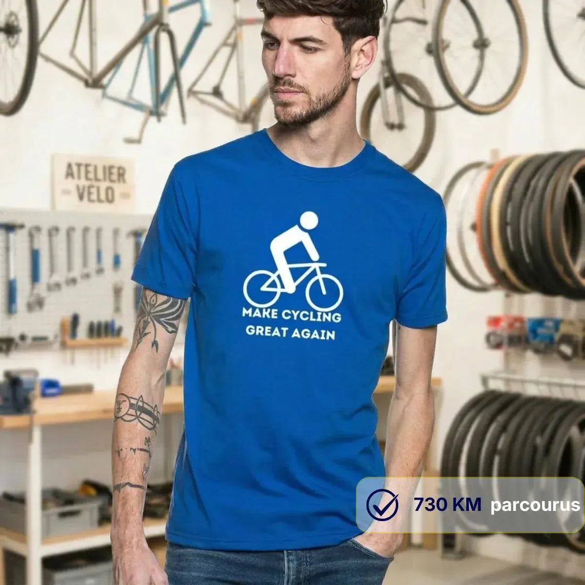 T-shirt Homme bleu roi | Vélo "Make Cycling great again"