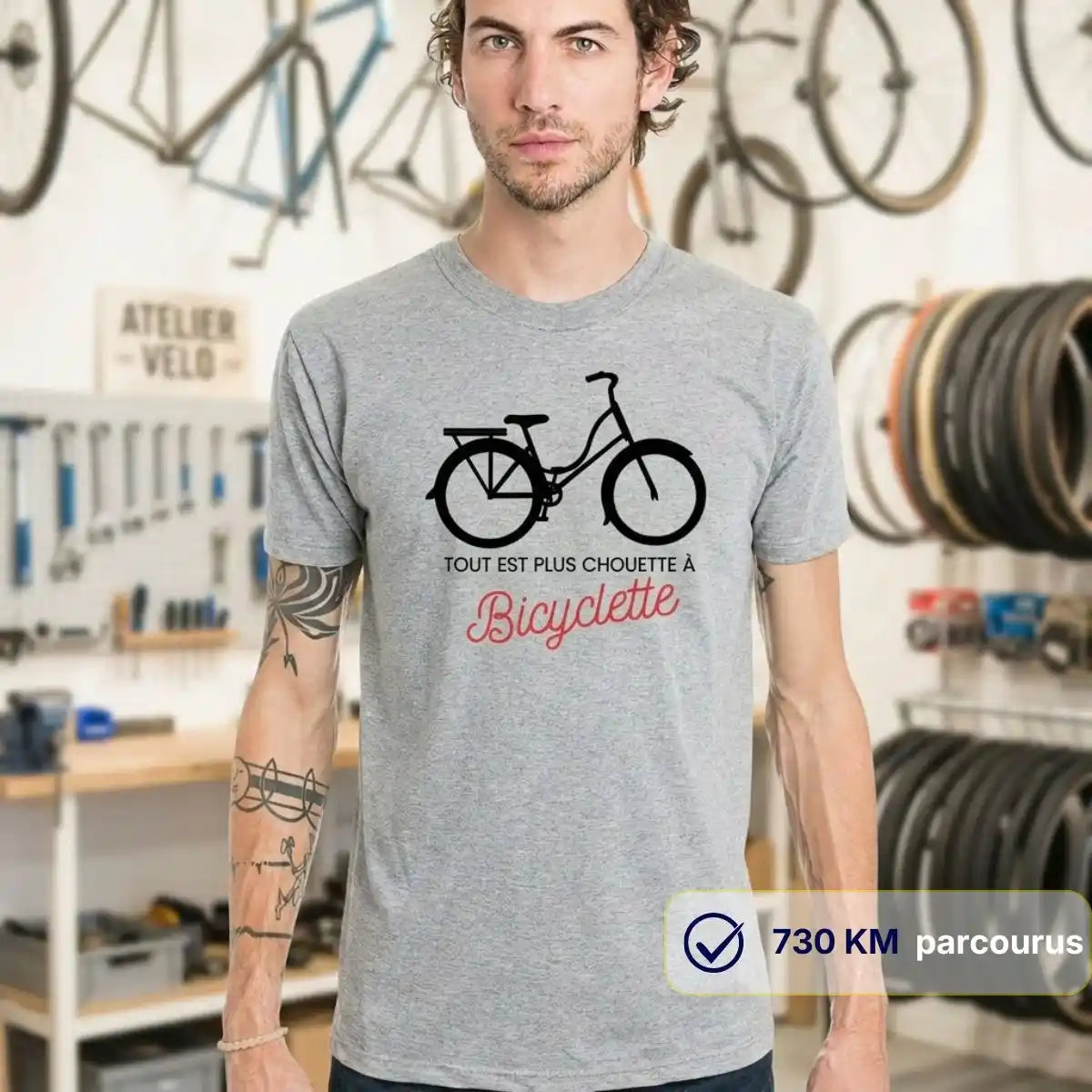 T-shirt Homme gris | Vélo "Tout est plus chouette"