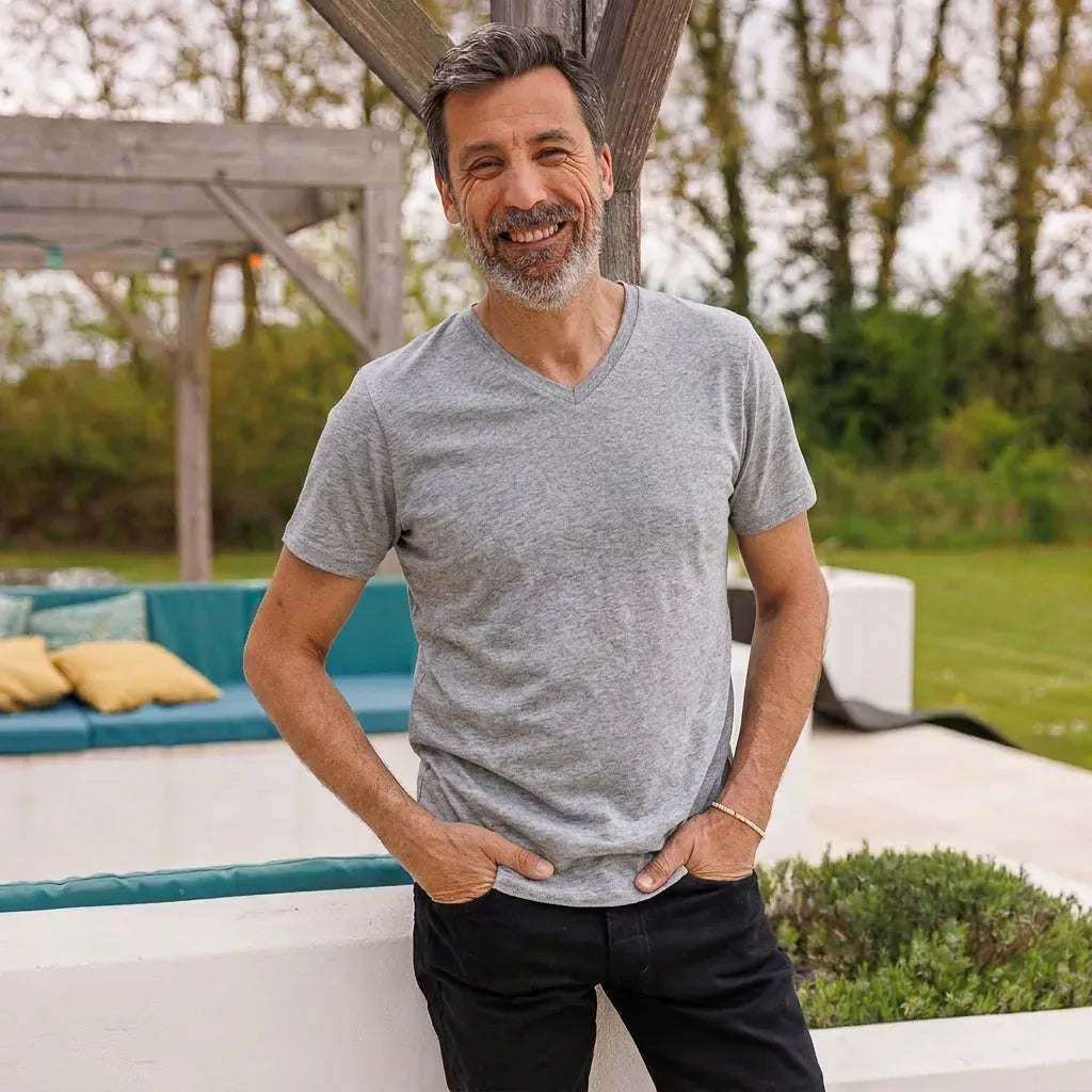 T shirt col V gris homme | PALABA TEMP