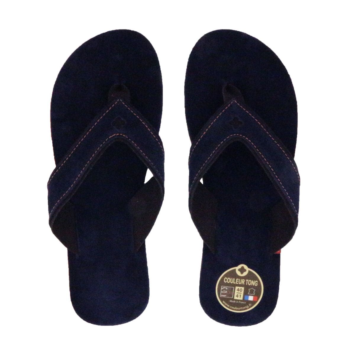 Tong en cuir bleu / orange