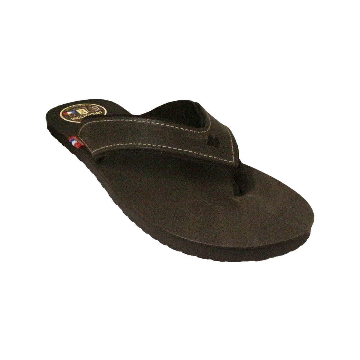 Tong en cuir chocolat et orange Homme