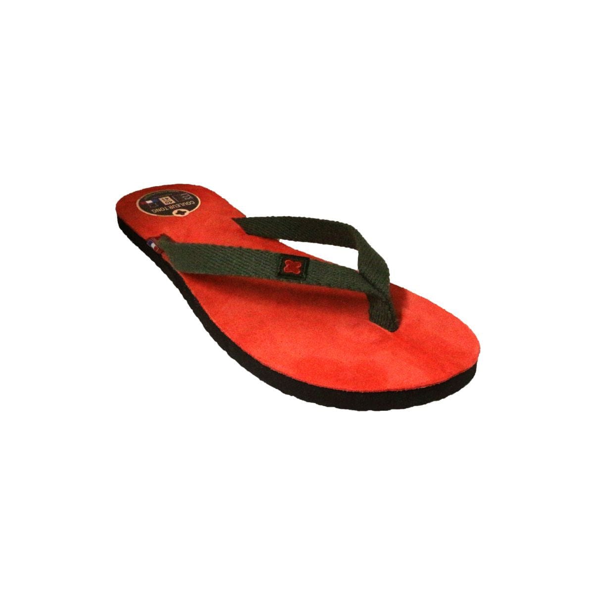 Tong en cuir kaki et corail
