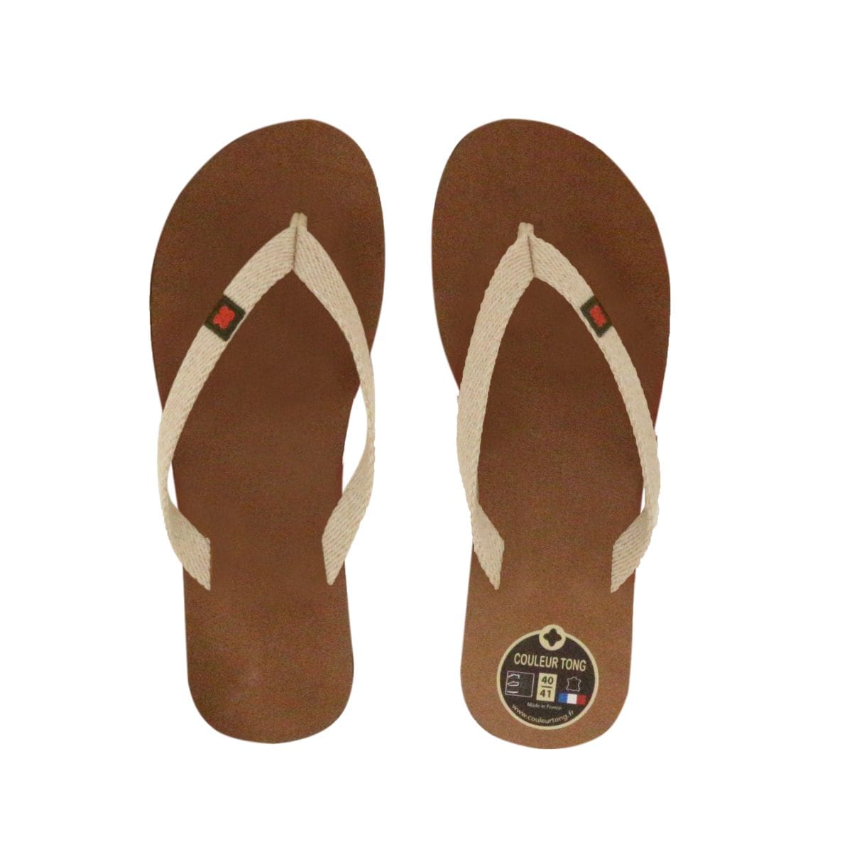 Tong en cuir sable beige cognac