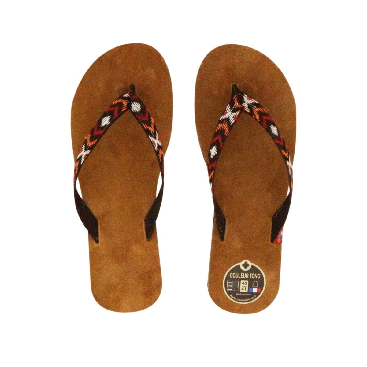 Tong en cuir Sable orange rouge