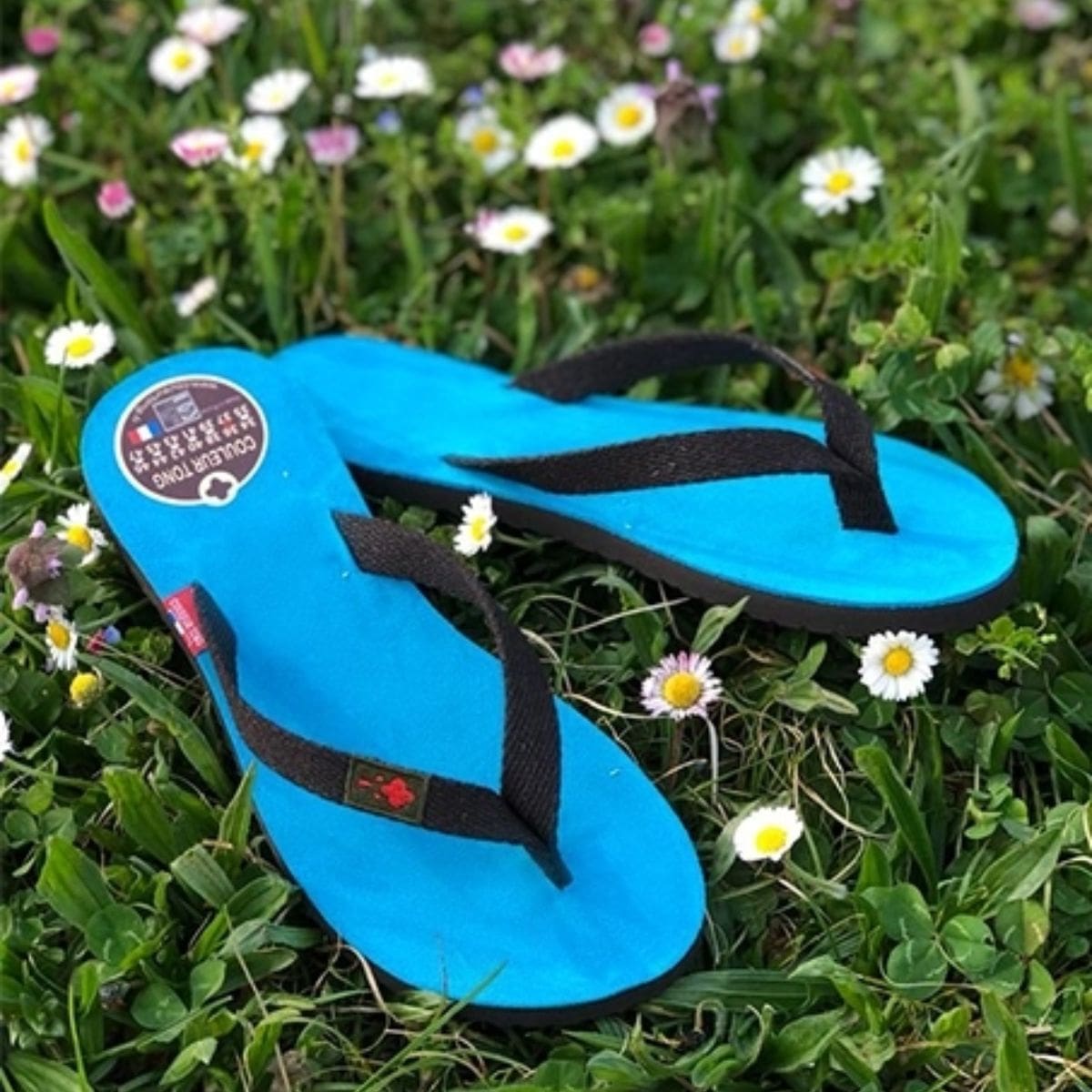 Tong en cuir turquoise
