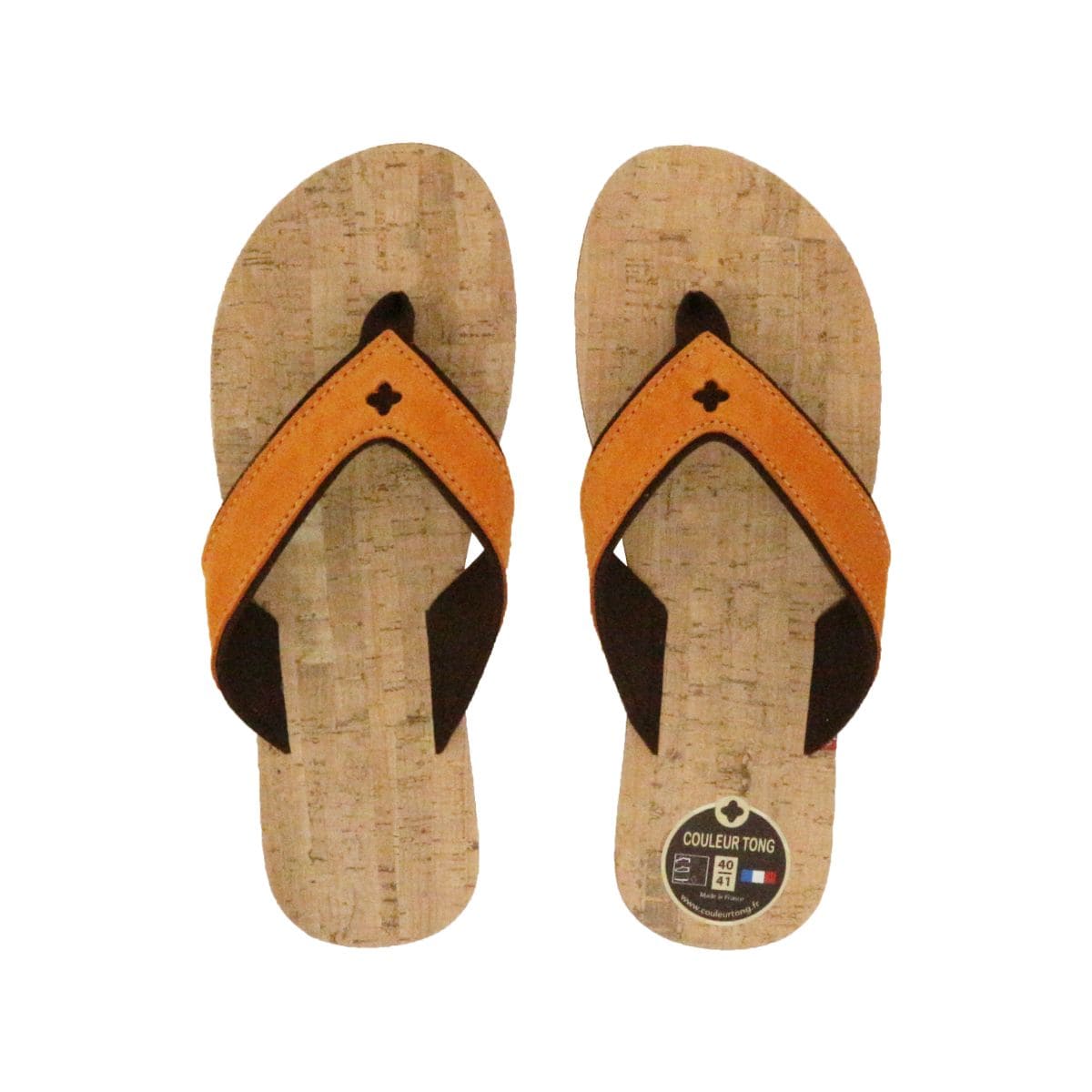Tong liège orange en cuir