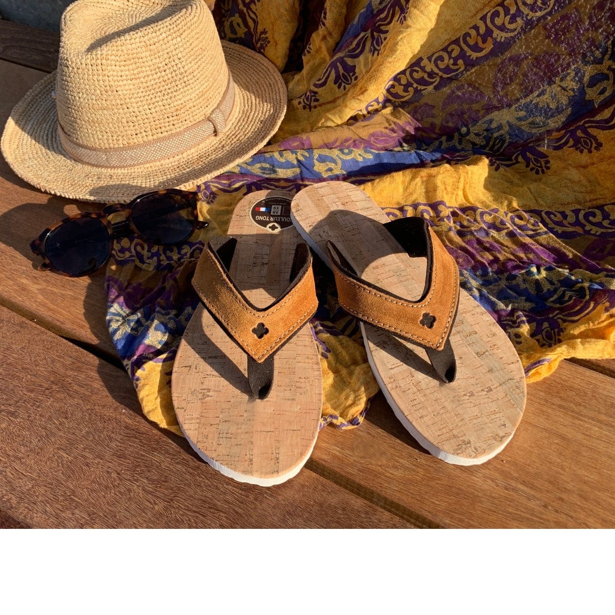 Tong liège Sable en cuir