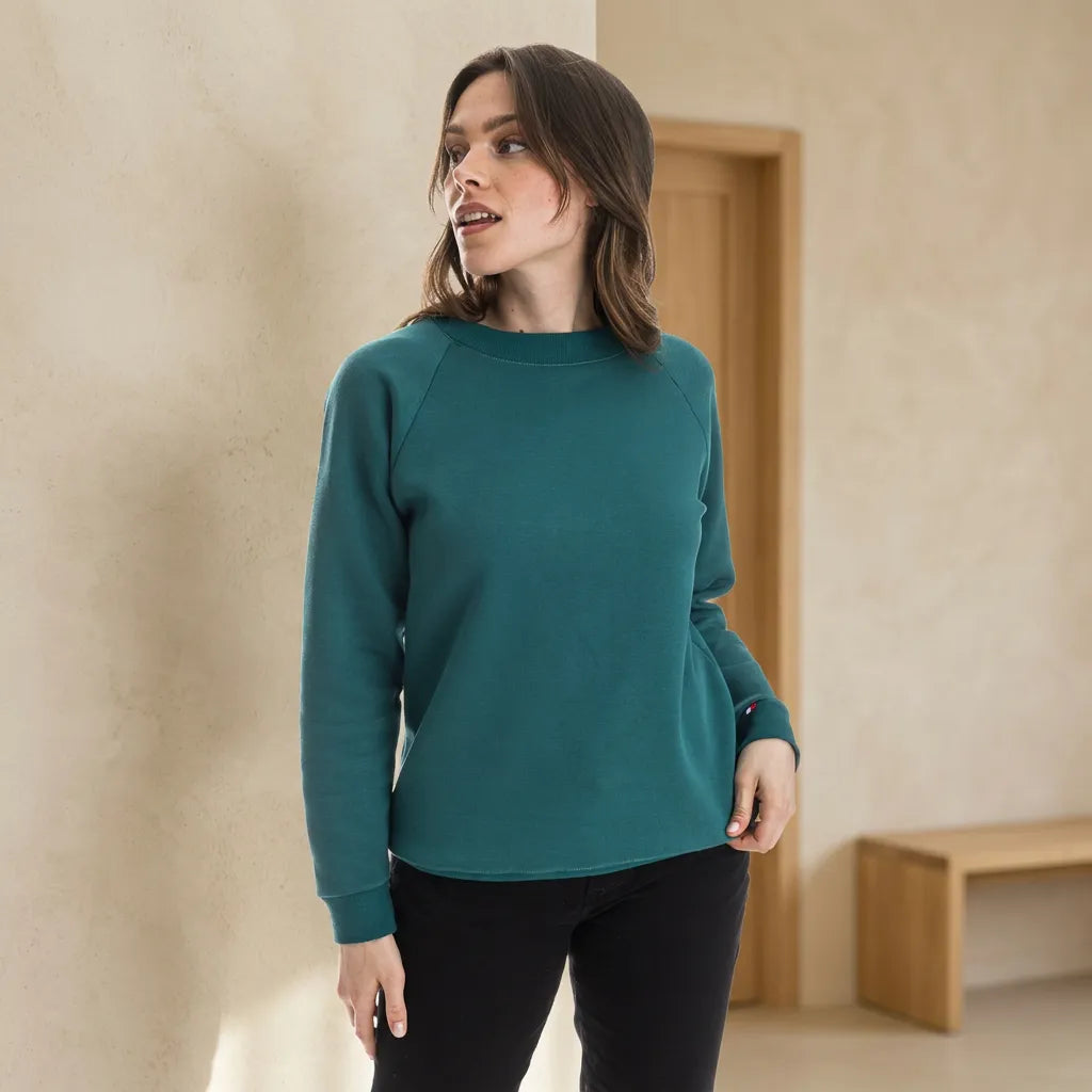 SWEAT VERT FEMME SANS CAPUCHE MADE IN FRANCE EN COTON