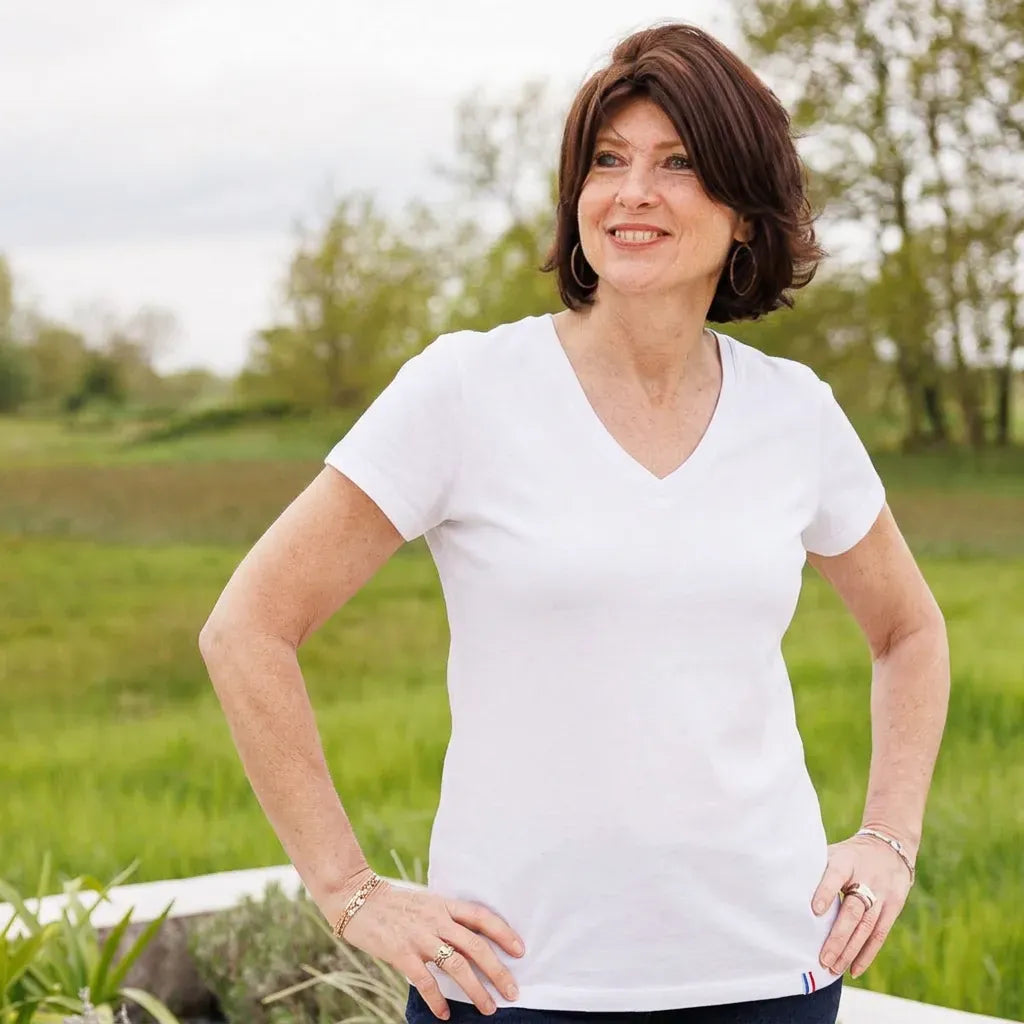 T shirt col V blanc femme | PALABA TEMP