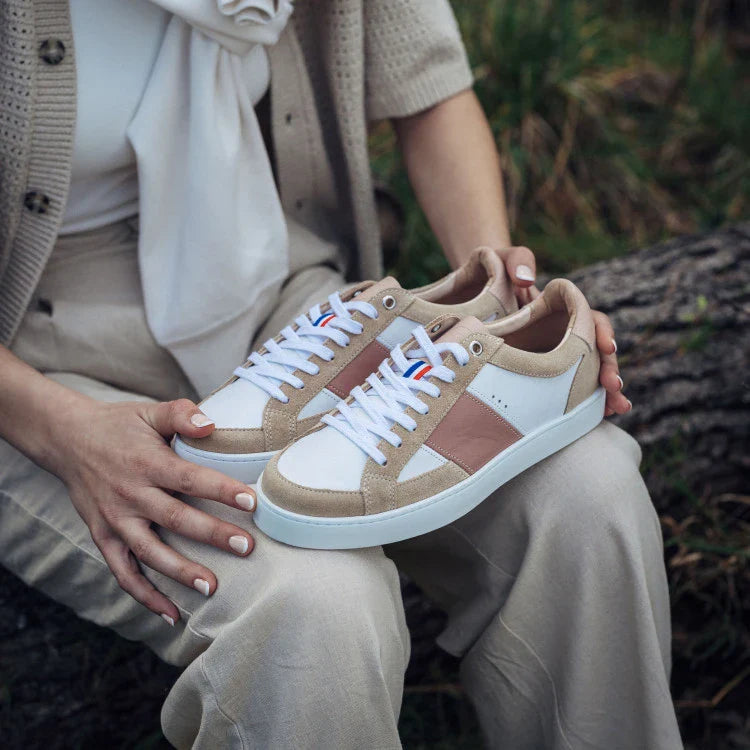 Basket française Hiba Blanc Rose