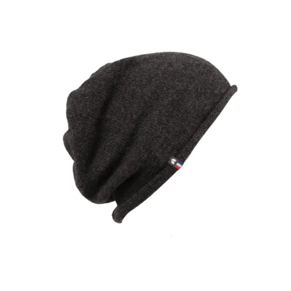 Bonnet en cachemire noir pour femme, à bord roulotté, posé à plat