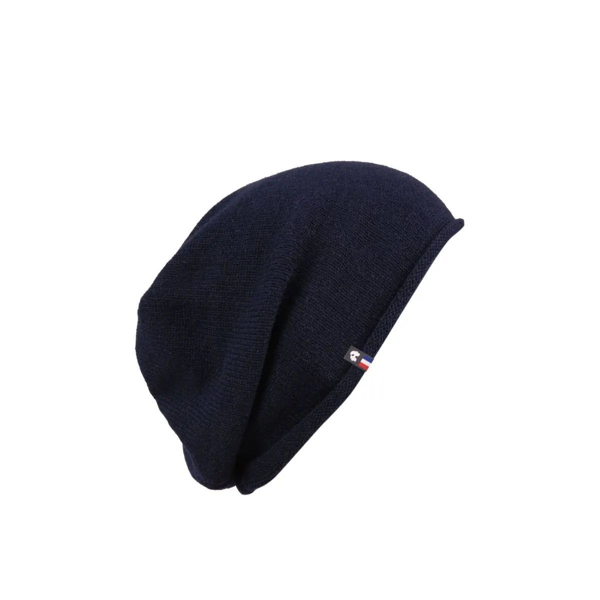 Bonnet en cachemire bleu marine pour homme, à bord roulotté, posé à plat