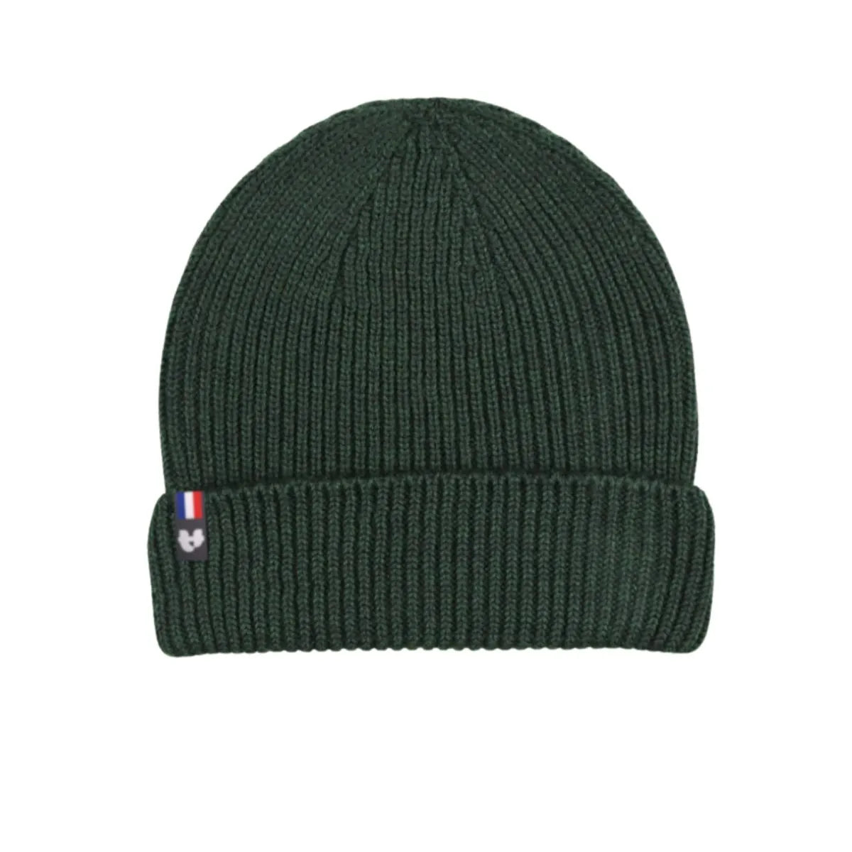 Bonnet homme à revers en laine mérinos kaki, vendu en duo avec des gants tactiles assortis