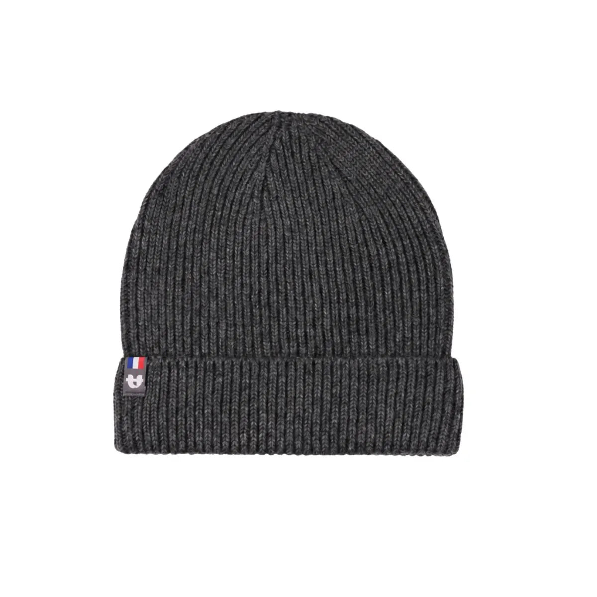 Bonnet homme en laine mérinos anthracite chiné à revers, posé à plat