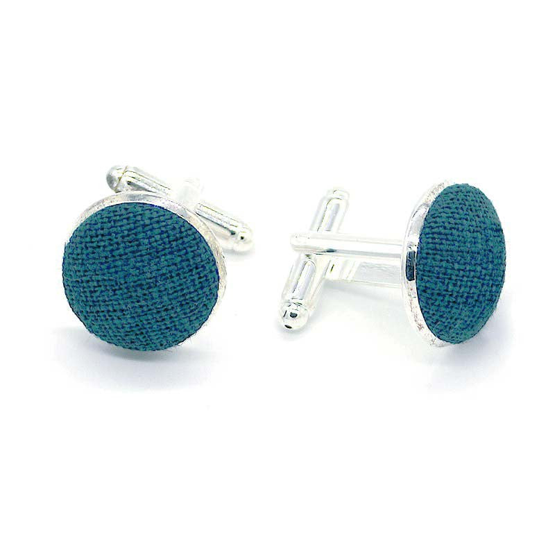 Boutons de manchette bleu canard uni en lin