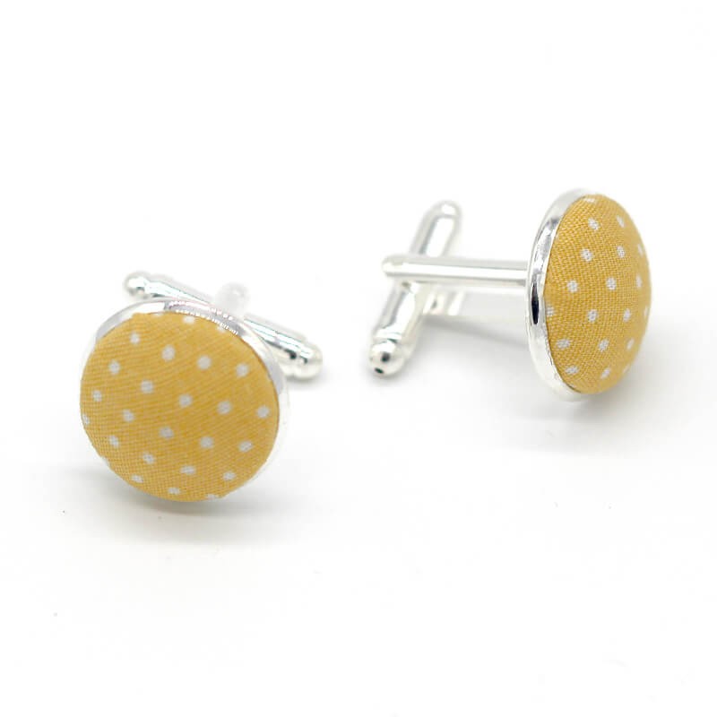 Boutons de manchette jaune moutarde à pois
