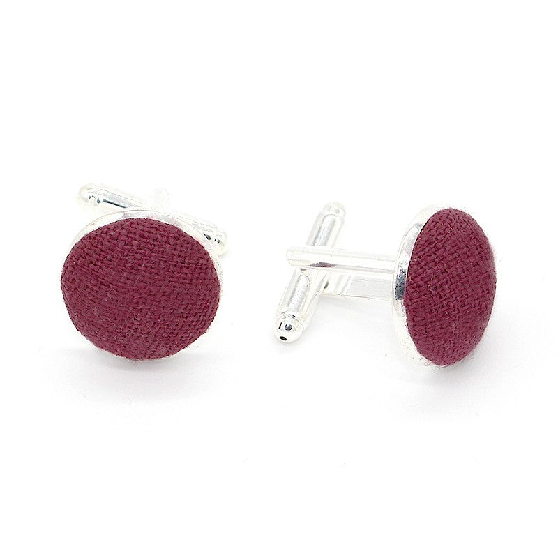 Boutons de manchette rouge aubergine uni en lin