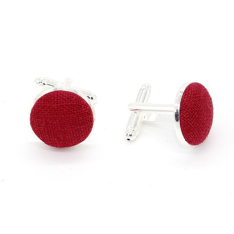 Boutons de manchette rouge grenat uni en lin