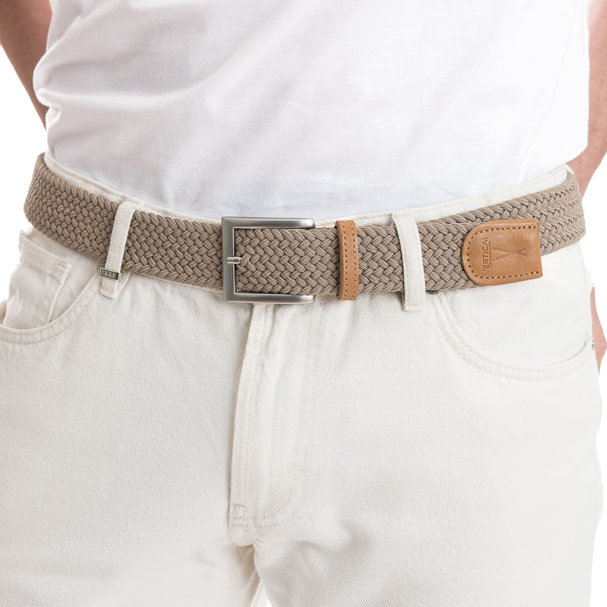 Ceinture tressée pour homme beige