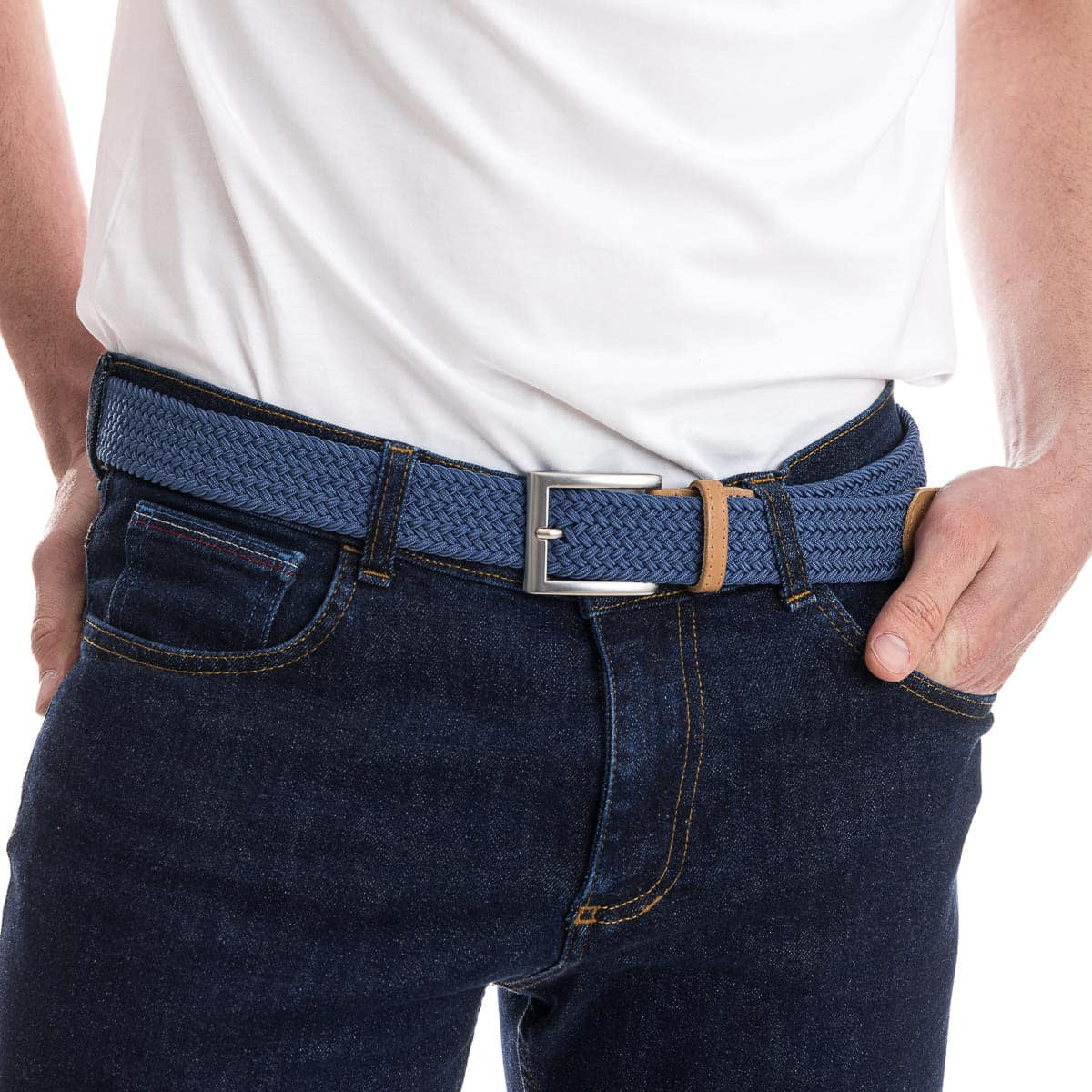 Ceinture tressée homme couleur bleu