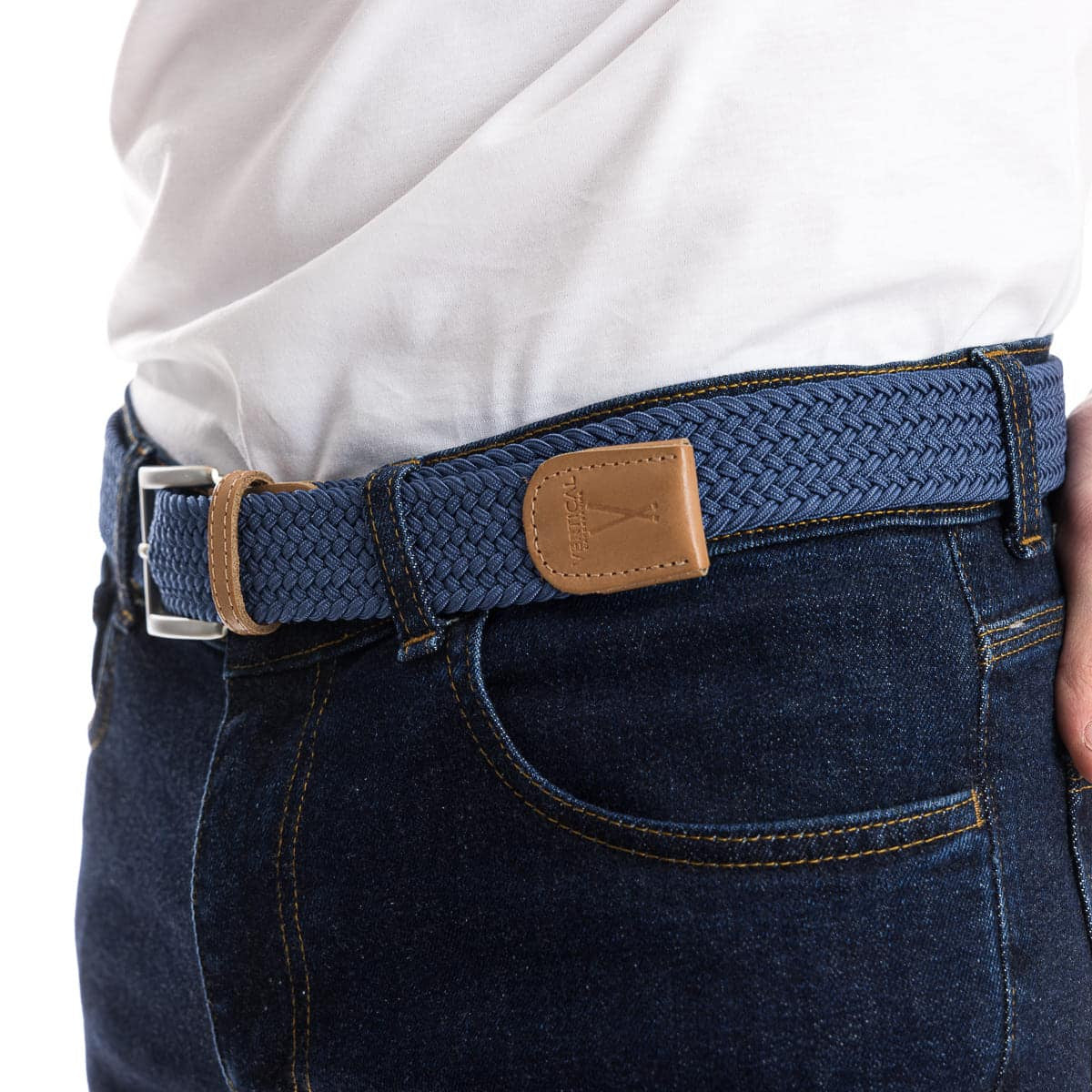 Ceinture tressée homme couleur bleu