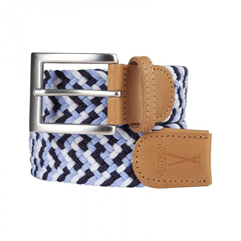 Ceinture tressée homme bleu clair blanc