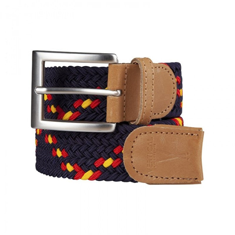 Ceinture homme tressée bleu orange jaune