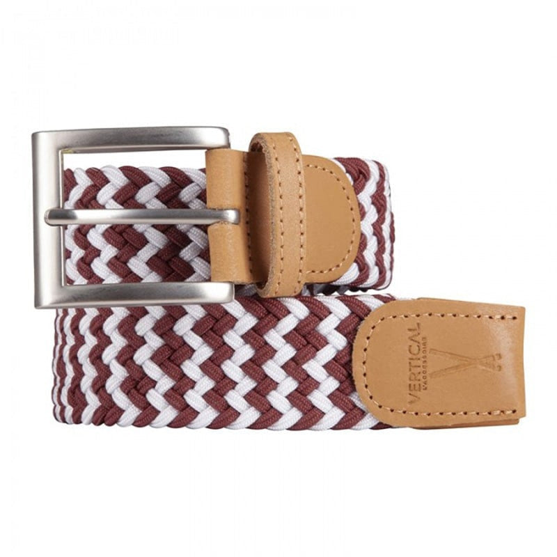 Ceinture homme tressée bordeaux blanc