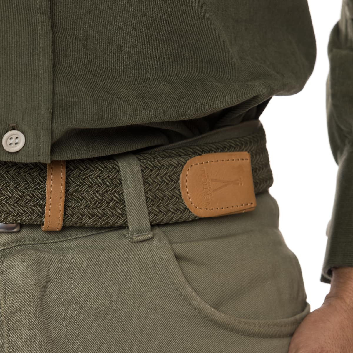 Ceinture tressée kaki pour homme