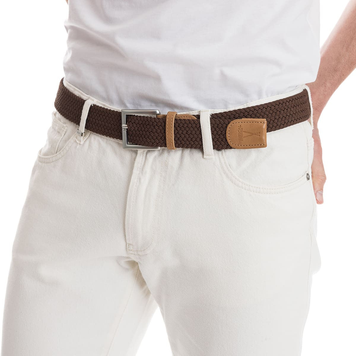 Ceinture tressée pour homme marron