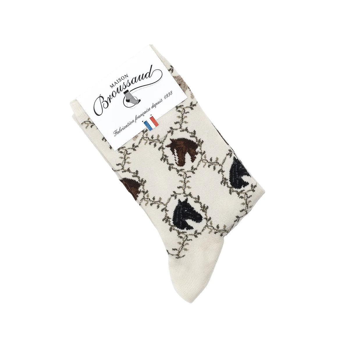 Chaussettes Les Chevaux écru dans leur emballage Maison Broussaud