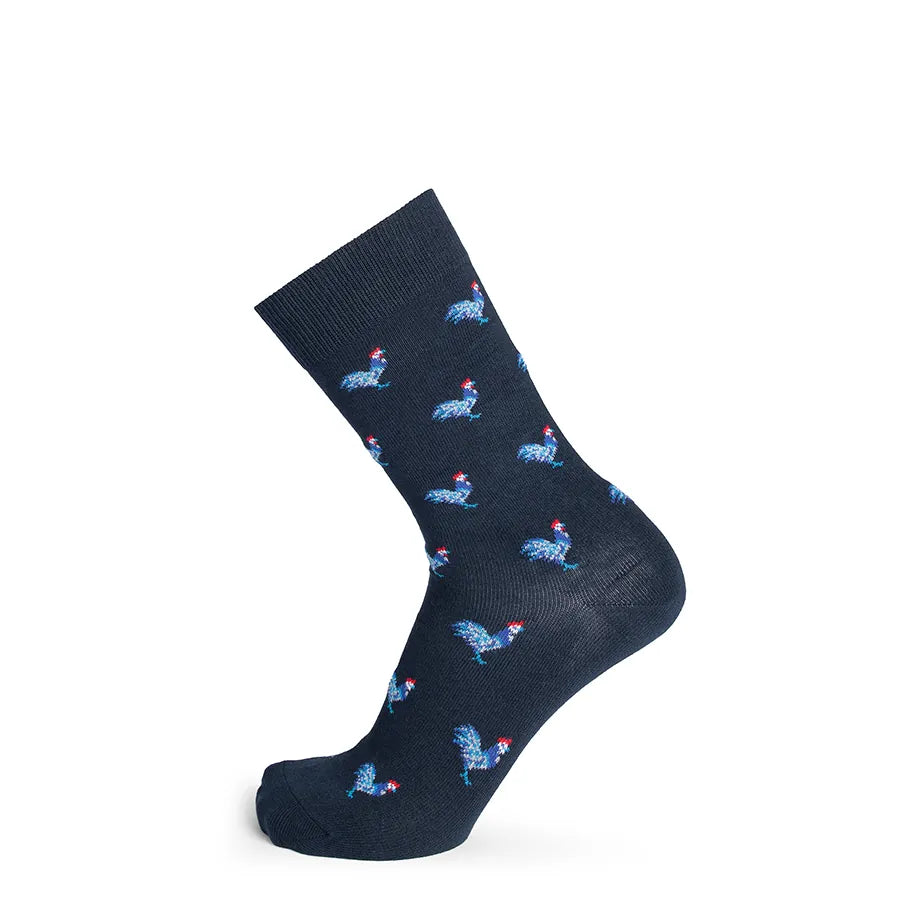 Chaussette coq homme Les Coqs bleu marine, vue de profil