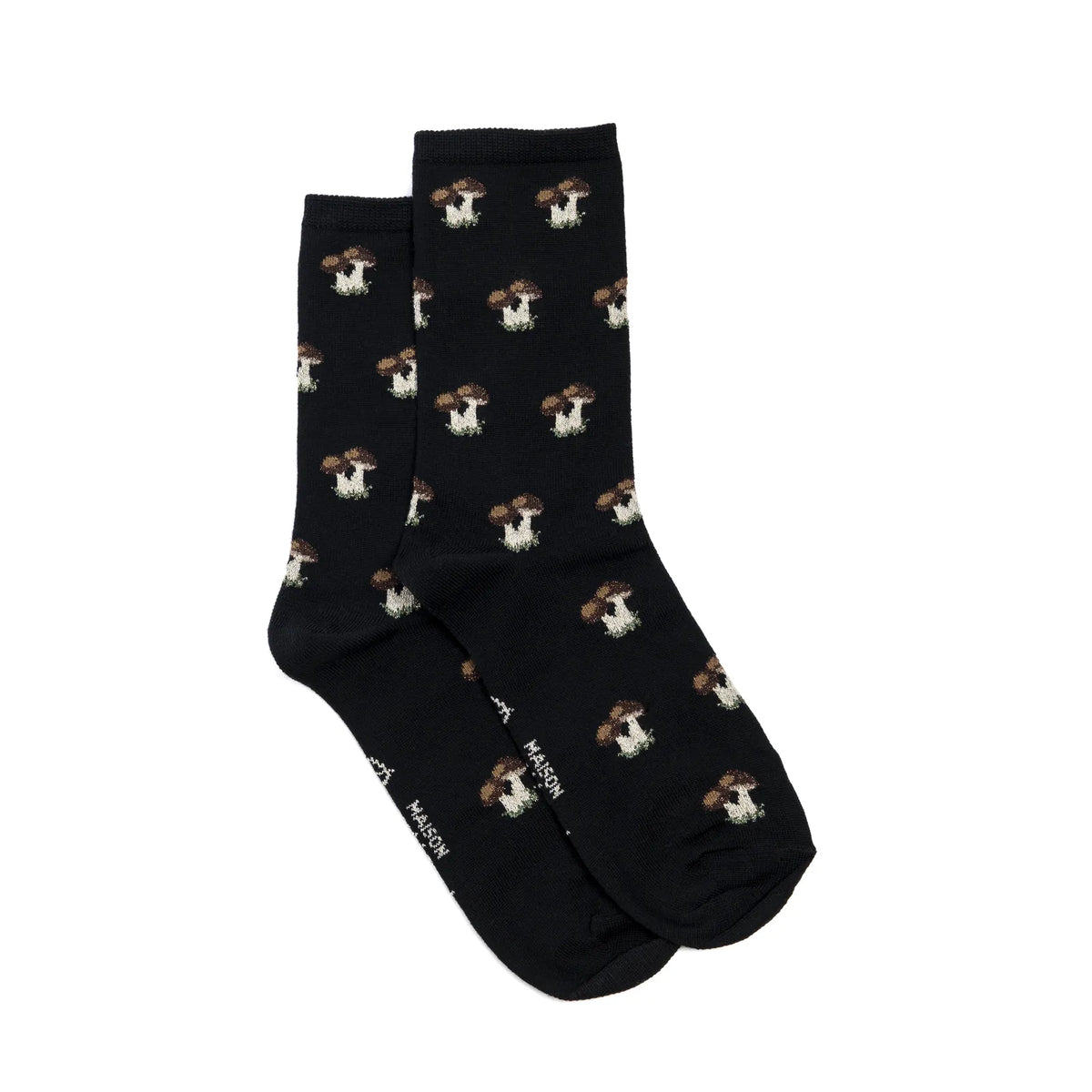 Paire de chaussettes en laine noires à motif de cèpes