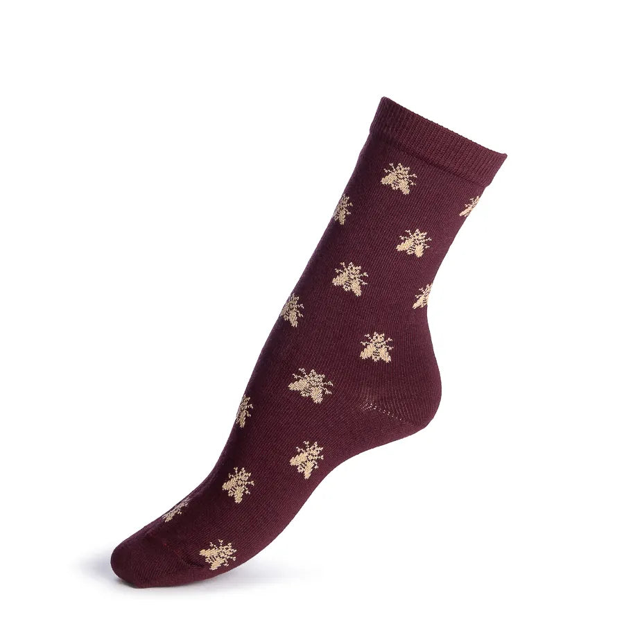 Chaussette Les Abeilles d'Or bordeaux en pointure femme, vue de profil