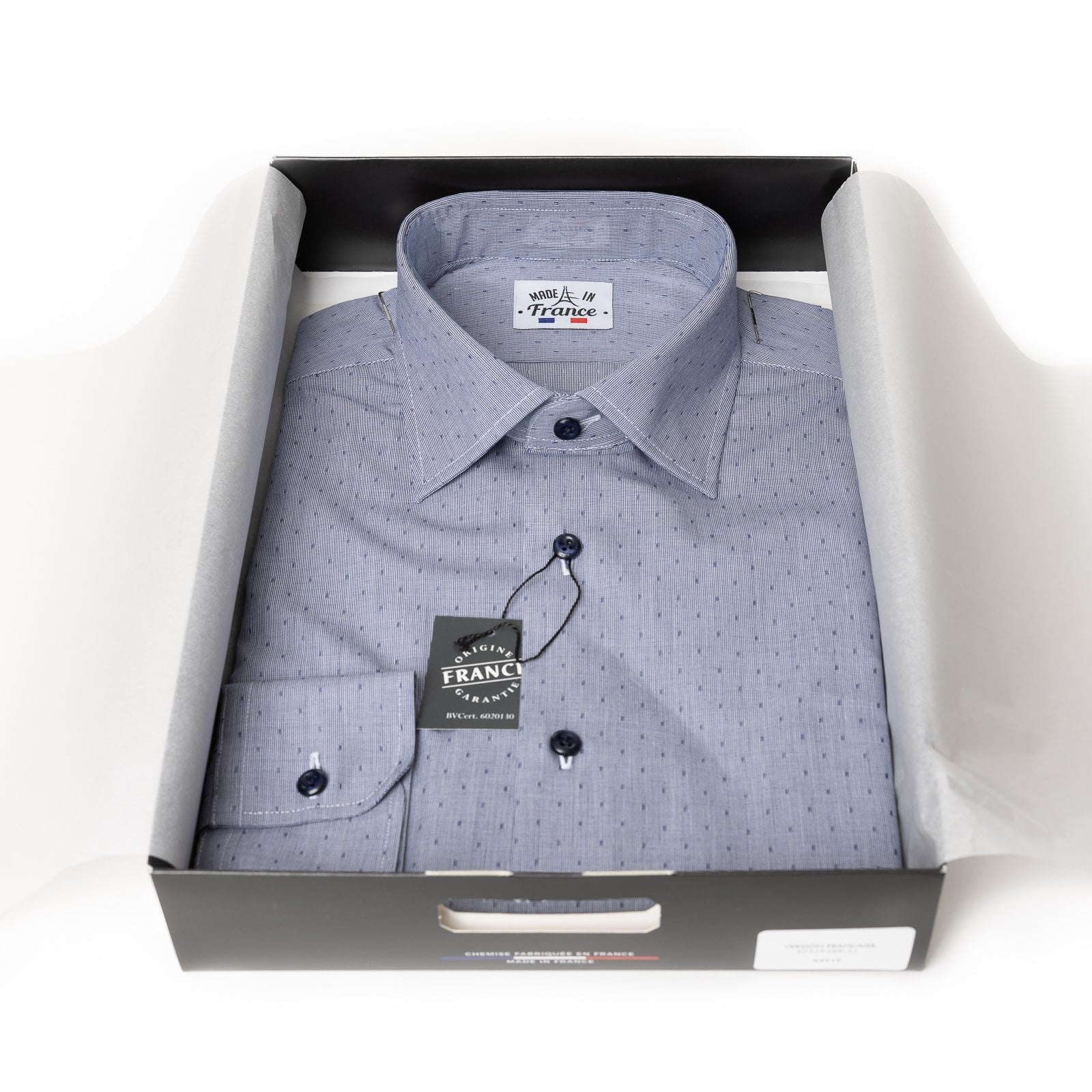 La chemise française bleu pour homme à manches longues