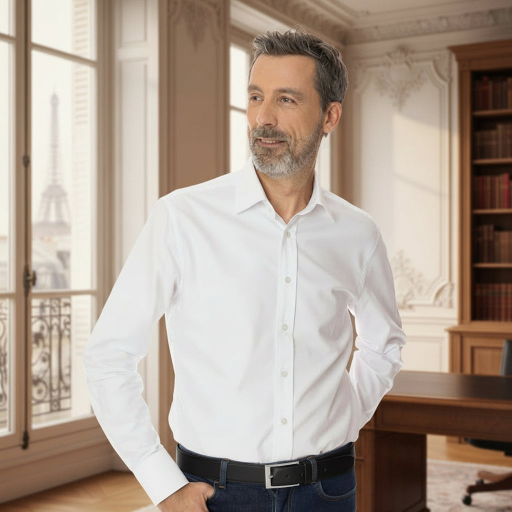 Chemise blanc homme à manche longue et col